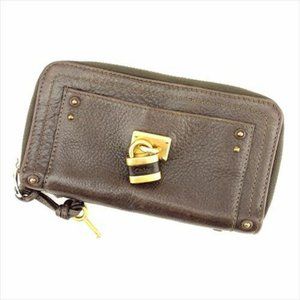 Chloe Wallet Purse Long Wallet Brown leather Woman unisex Authentic Used